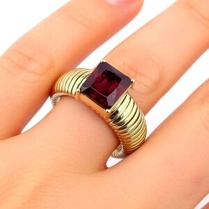 14 Carat Gold Finished Stainless Steel 3 Carats Red Diamond Aura Ring Size 7